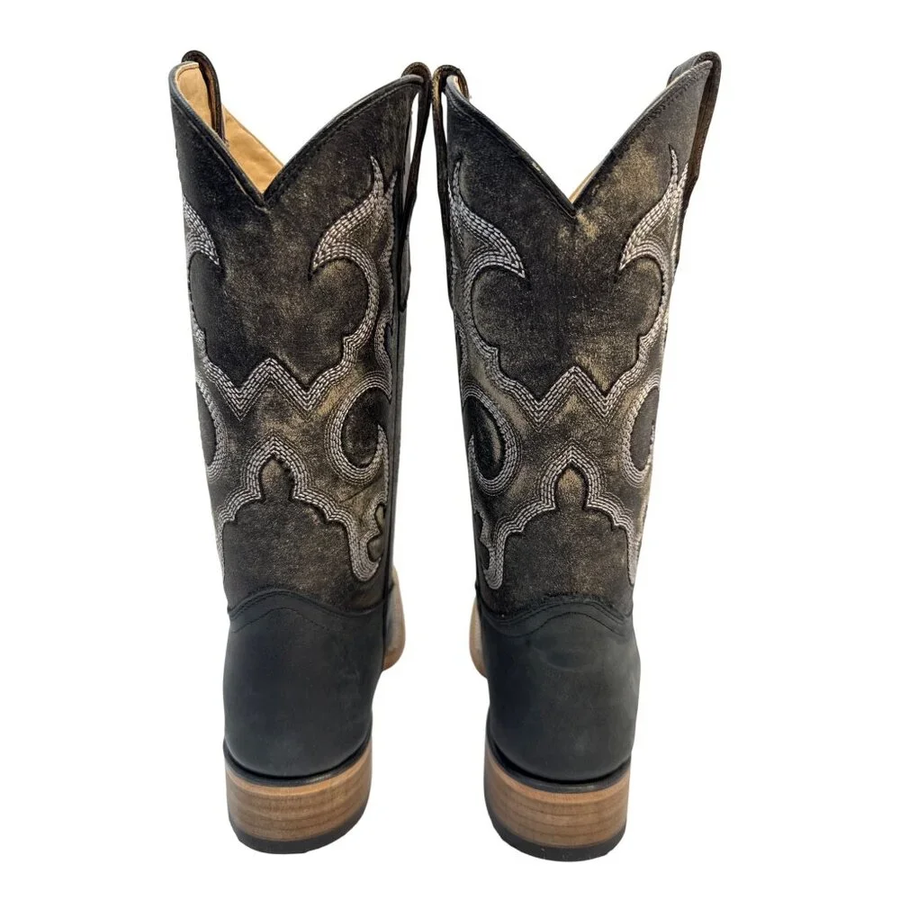 Circle G Unisex Kids Black Embroidered Western Boot Square‎ Toe ( J7111) Size 5
